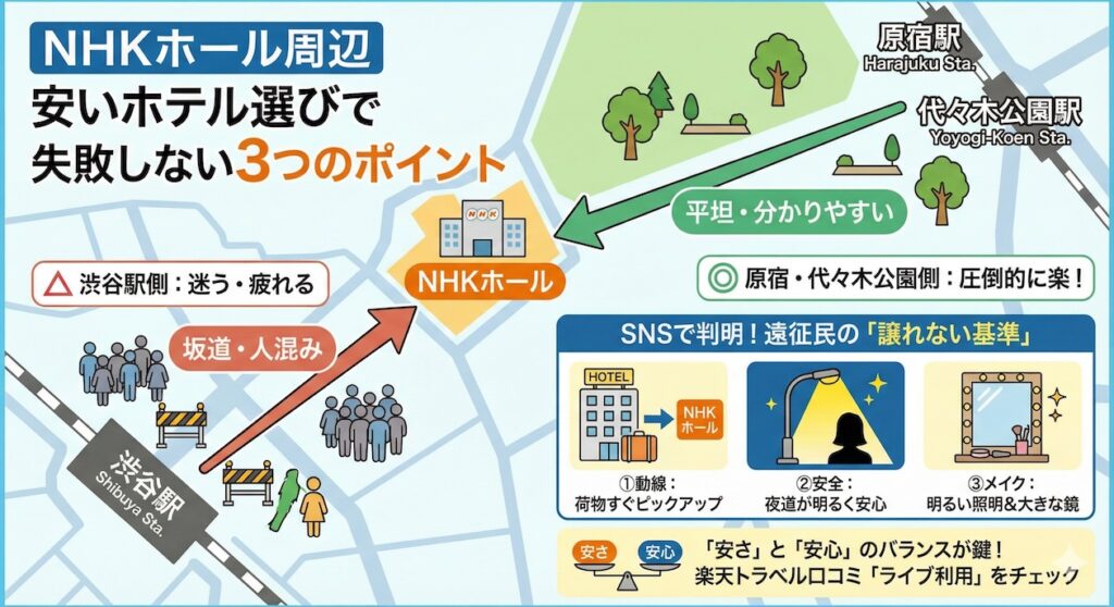 NHKホール周辺の安いホテル選びで失敗しない3つのポイント