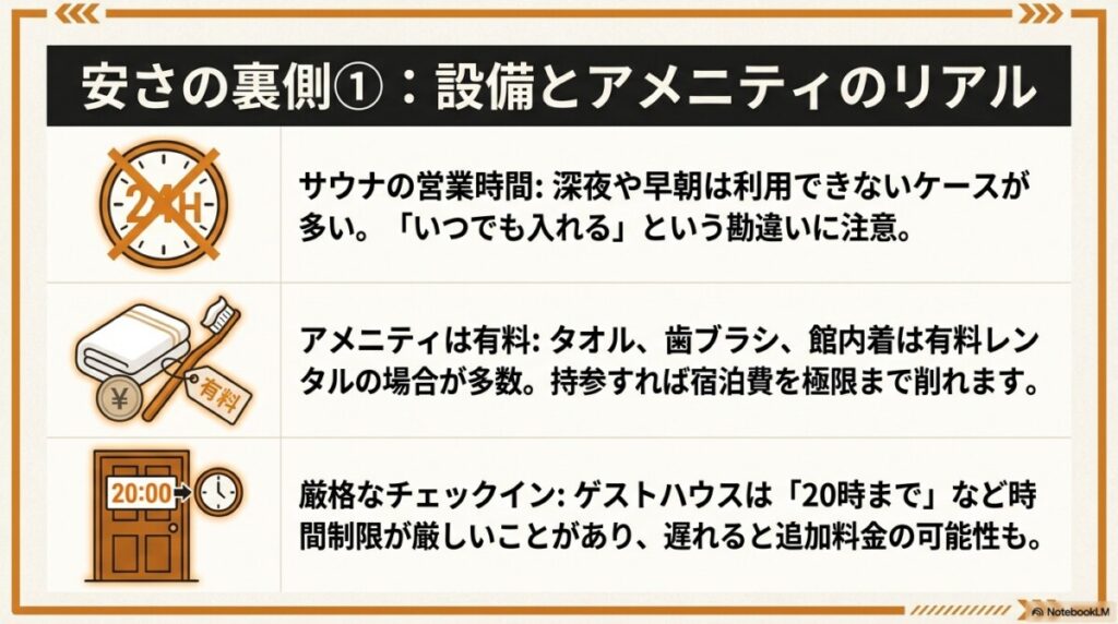 サウナ利用時間やアメニティ有料化の落とし穴