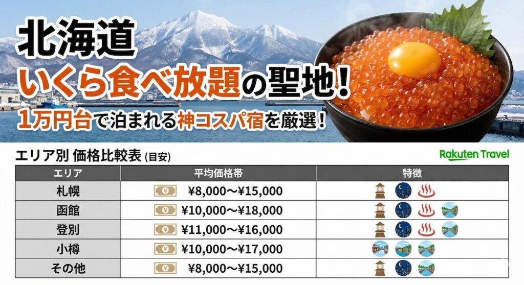 北海道のいくら丼のイメージと、エリア別価格比較表