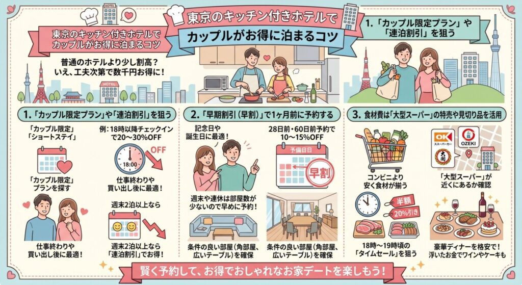 東京のキッチン付きホテルでカップルがお得に泊まるコツ
